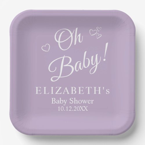 Oh Baby Lavender Modern Minimalist Baby Shower Paper Plates