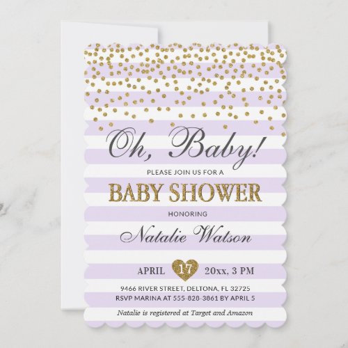 Oh Baby Lavender Purple and Gold Girl Baby Shower Invitation