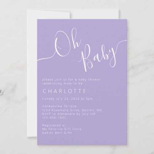 Oh Baby Lavender Purple Gender Neutral Baby Shower Invitation