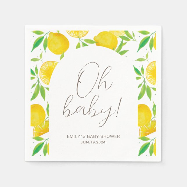 Oh Baby Lemon Watercolor Baby Shower  Napkins (Front)