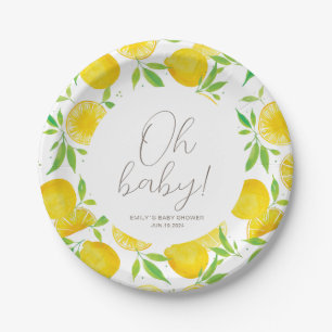 Oh Baby Lemon Watercolor Baby Shower Paper Plates