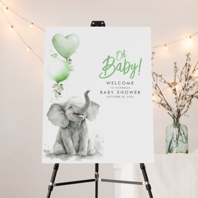 Oh Baby Little Elephant Baby Shower Welcome Sign (In Situ (Stand))