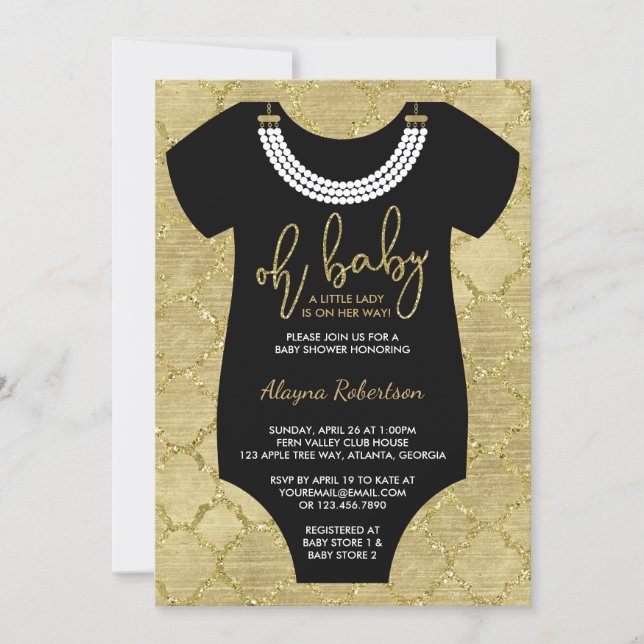 Oh Baby, Little Lady Baby Shower Invite, Faux Gold Invitation (Front)