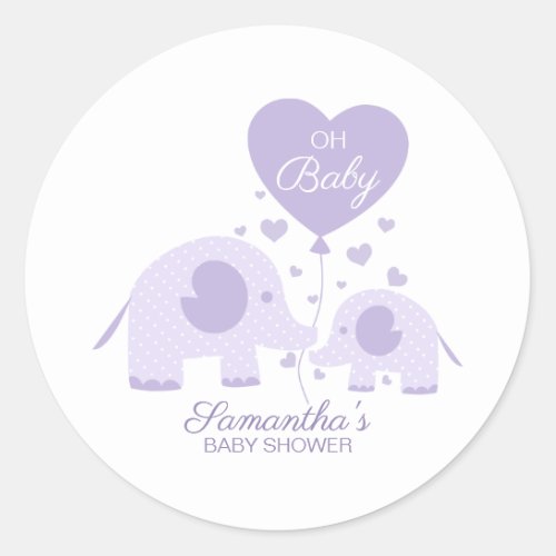 Oh Baby Lovely Purple Elephant Baby Shower Favor Classic Round Sticker