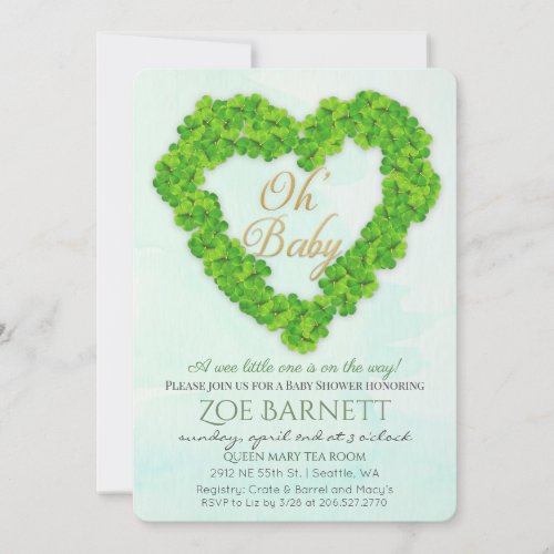 Oh Baby Lucky Clover Baby Shower Invitation