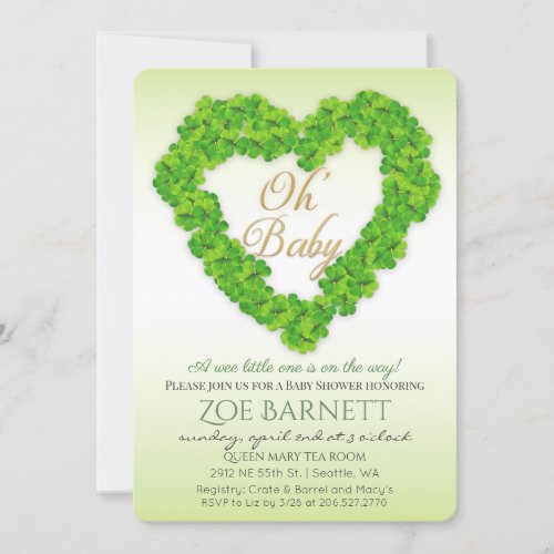 Oh Baby Lucky Clover Baby Shower Invitation