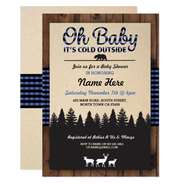 Oh Baby Lumberjack Blue Baby Shower Boy Invitation