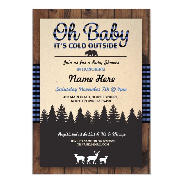 Oh Baby Lumberjack Blue Baby Shower Boy Invitation