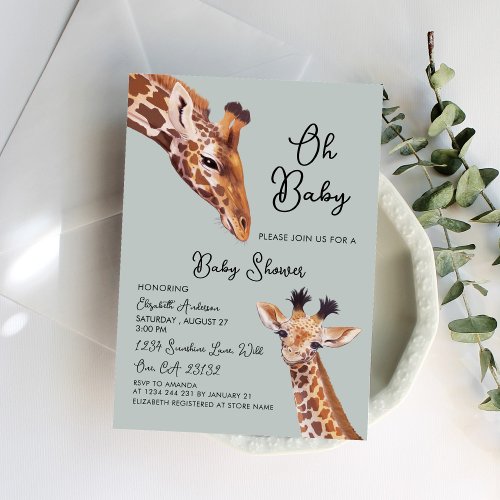 Oh Baby Mama and Baby Giraffe Baby Shower  Invitation