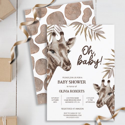 Oh Baby Mama and Baby Giraffe Neutral Baby Shower Invitation