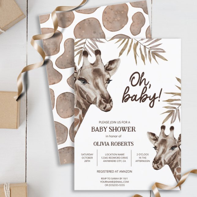 Oh Baby Mama and Baby Giraffe Neutral Baby Shower Invitation (Creator Uploaded)