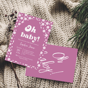 Oh Baby! Mauve pink Checkered Gingham baby shower Invitation