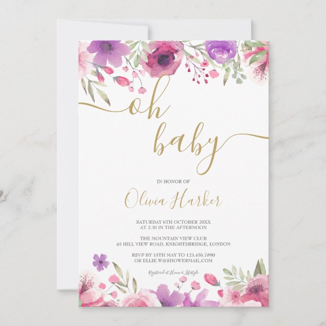 Oh Baby Meadow Flowers Baby Girl Shower / Sprinkle Invitation (Front)