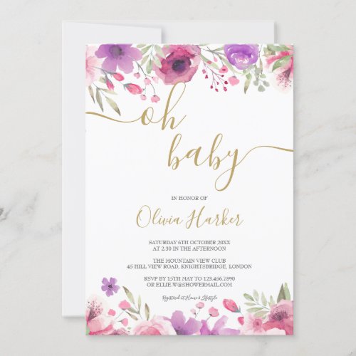 Oh Baby Meadow Flowers Baby Girl Shower  Sprinkle Invitation