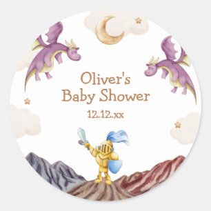 Oh Baby Medieval Fairytale Dragon Boy Baby Shower Classic Round Sticker