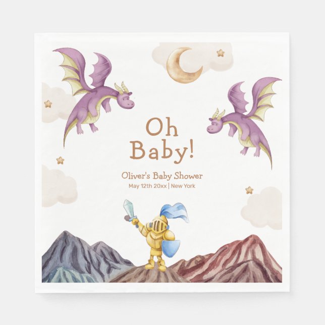 Oh Baby Medieval Fairytale Dragon Boy Baby Shower  Napkins (Front)