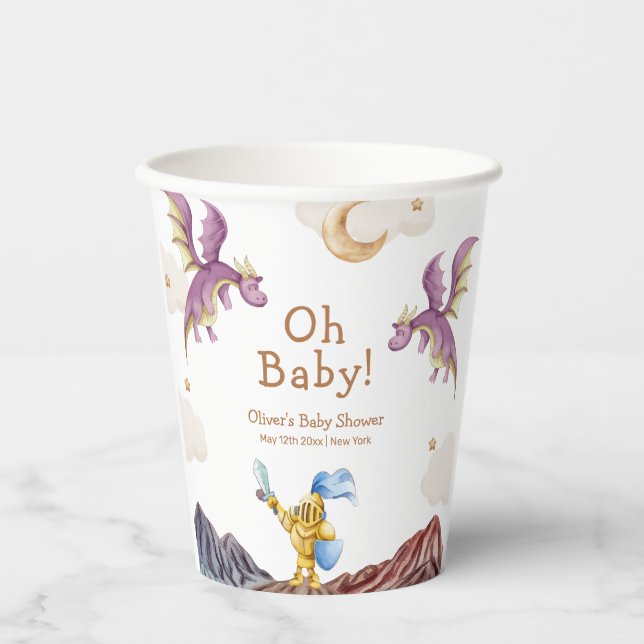 Oh Baby Medieval Fairytale Dragon Boy Baby Shower  Paper Cups (Front)