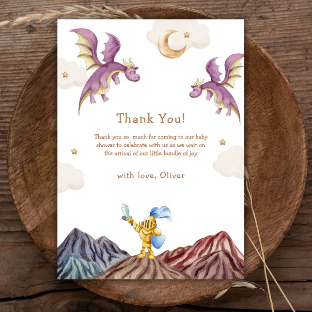 Oh Baby Medieval Fairytale Dragon Boy Baby Shower  Thank You Card (Oh Baby Medieval Fairytale Dragon Boy Baby Shower Thank You Card)