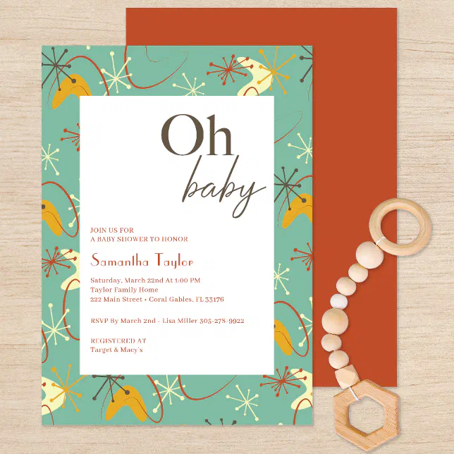 “Oh Baby” Mid-Century Modern Baby Shower Invitation | Zazzle