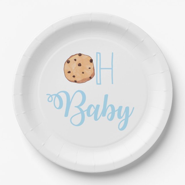 Oh Baby Milk and Cookies blue Baby Shower Paper Plates (Front)