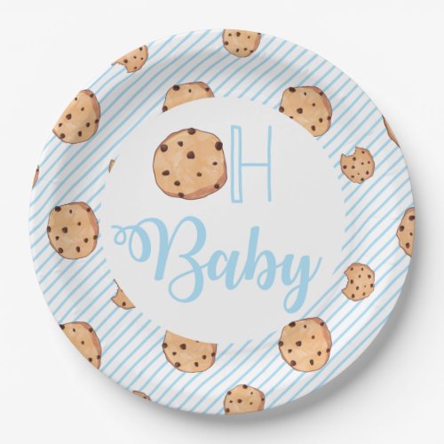 Oh Baby Milk and Cookies blue Baby Shower Paper Plates