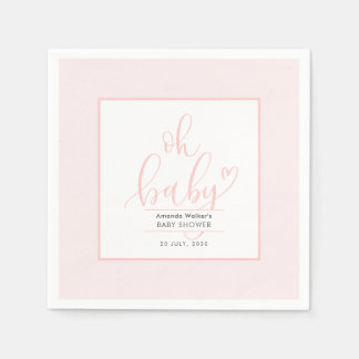 Oh Baby Minimal Elegant Pink Script Baby Shower  Napkins