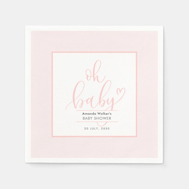 Oh Baby Minimal Elegant Pink Script Baby Shower  Napkins (Front)