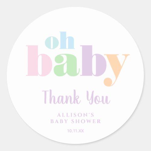 Oh Baby Minimal Modern Pastel Shower Thank You Classic Round Sticker