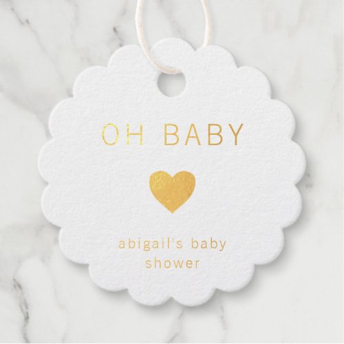 Oh Baby Minimalist Heart Gold Foil Baby Shower Foil Favor Tags