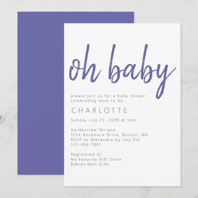 Oh Baby Minimalist Modern Baby Shower Invitation (Front/Back)