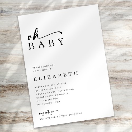 Oh Baby Minimalist Modern Script Baby Shower Invitation