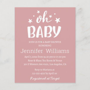 oh baby,minimalist pink baby shower invitation  flyer