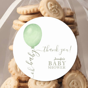 Oh Baby Minimalist Sage Green Balloon Baby Shower Classic Round Sticker
