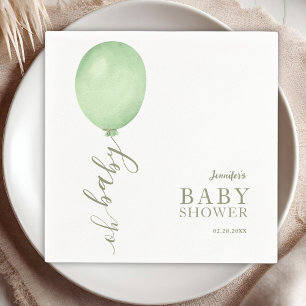 Oh Baby Minimalist Sage Green Balloon Baby Shower Napkins