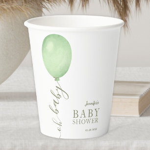 Oh Baby Minimalist Sage Green Balloon Baby Shower Paper Cups