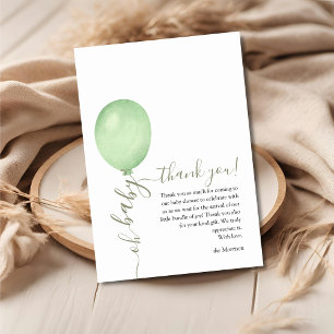 Oh Baby Minimalist Sage Green Balloon Baby Shower  Thank You Card