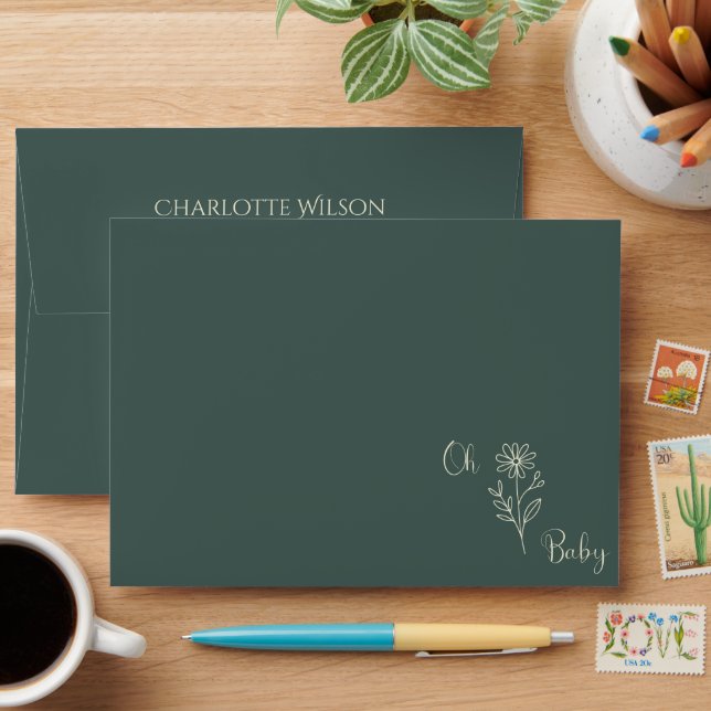 Oh Baby Minimalist Wildflower Baby Shower Envelope (Desk)