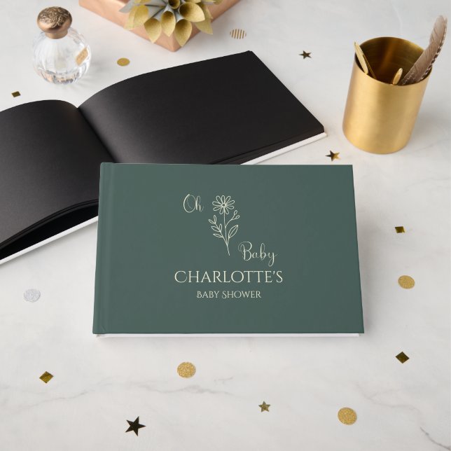 Oh Baby Minimalist Wildflower Baby Shower Guest Book (Front Open)
