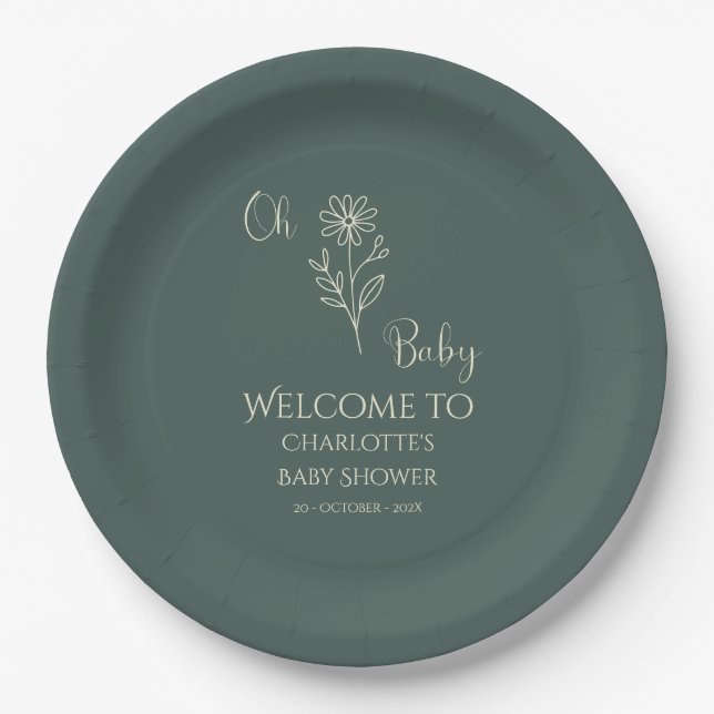 Oh Baby Minimalist Wildflower Baby Shower Paper Plates (Front)