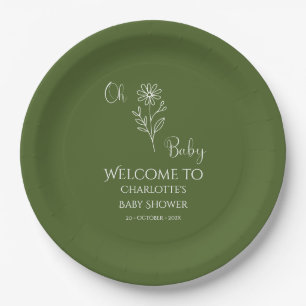 Oh Baby Minimalist Wildflower Baby Shower Paper Plates
