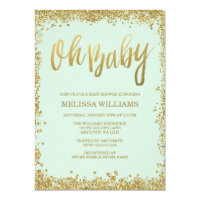Oh Baby Mint Gold Glitter Baby Shower Card