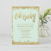 Oh Baby Mint Gold Glitter Baby Shower Invitation (Standing Front)