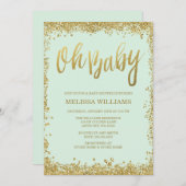 Oh Baby Mint Gold Glitter Baby Shower Invitation (Front/Back)