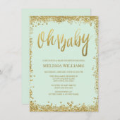 Oh Baby Mint Gold Glitter Baby Shower Invitation (Front/Back)