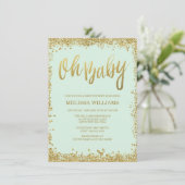 Oh Baby Mint Gold Glitter Baby Shower Invitation (Standing Front)