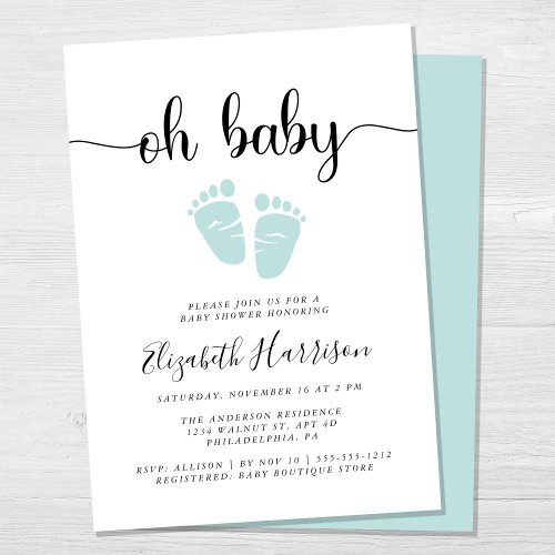 Oh Baby Mint Green Baby Shower Invitation