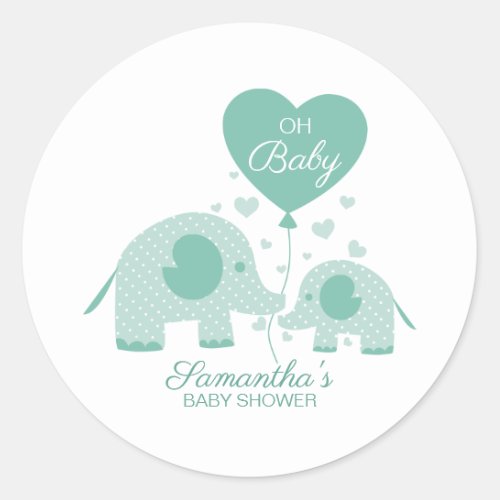 Oh Baby Mint Green Elephant Baby Shower Favor Classic Round Sticker