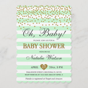 Oh Baby Mint Green Gold Gender Neutral Baby Shower Invitation