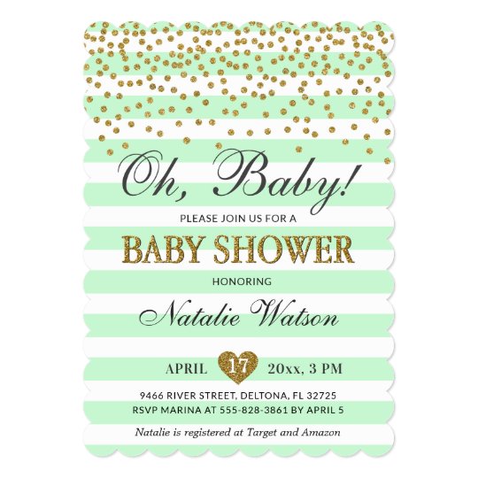Oh Baby Mint Green Gold Gender Neutral Baby Shower Invitation