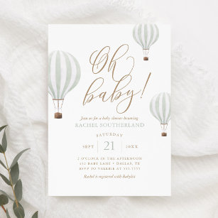 Oh Baby Mint Green Hot Air Balloon Baby Shower Invitation